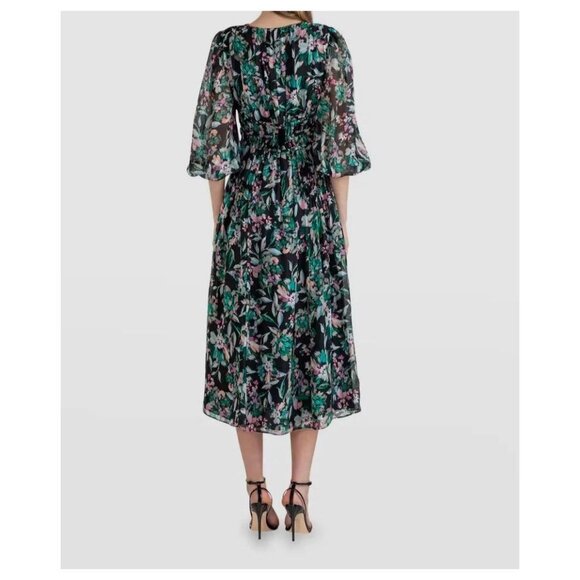 Anthropologie Shoshanna Silk Floral Midi Dress Sheer Puff Sleeve Wedding Guest 8 - Picture 3 of 11